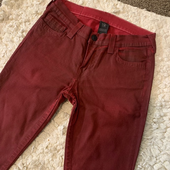 True Religion Halle Crimson Red Maroon Wine Coated Super Skinny Jeans Womens 30 - Picture 6 of 9